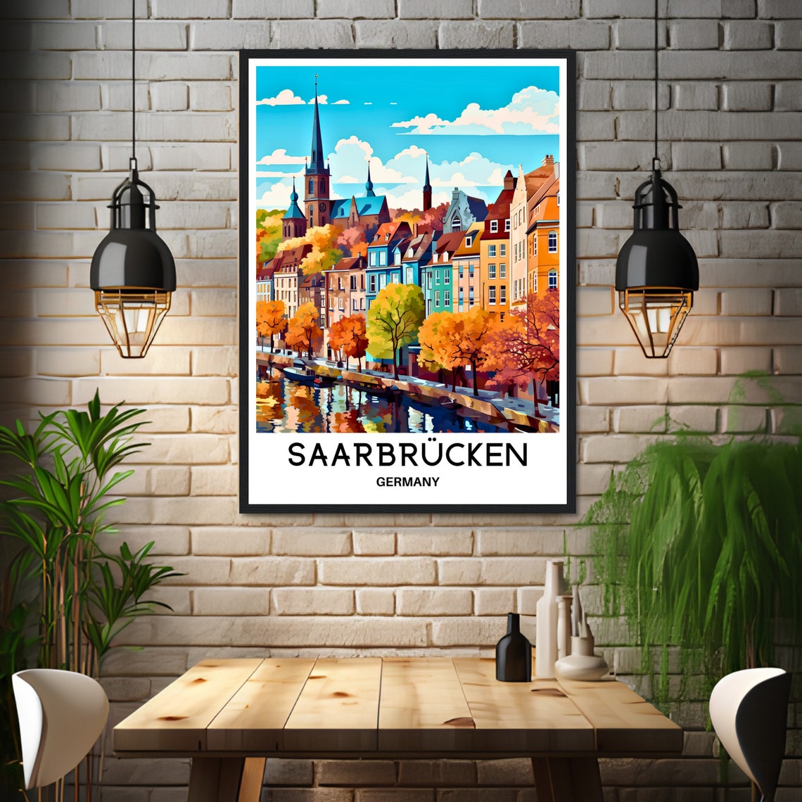 Saarbrucken Travel Print Saarbrucken Poster German Art Print Germany Lover Gift Wall Hanging Art Home Decor Saarbrucken Town Illustration - Image 3