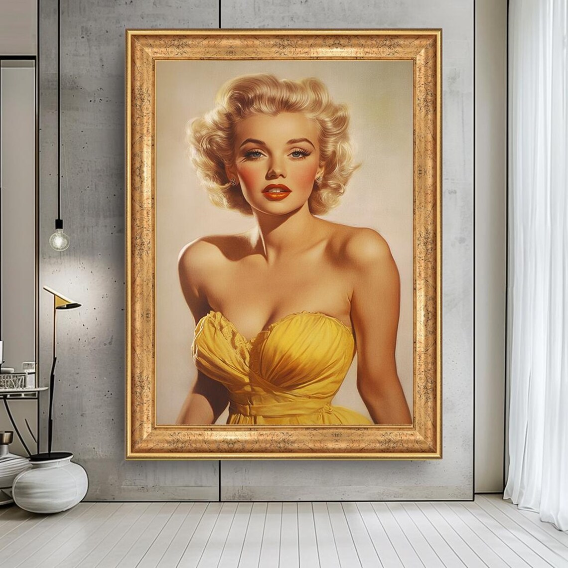 Vintage Hollywood Glamour Blonde Icon Yellow Dress Portrait Print