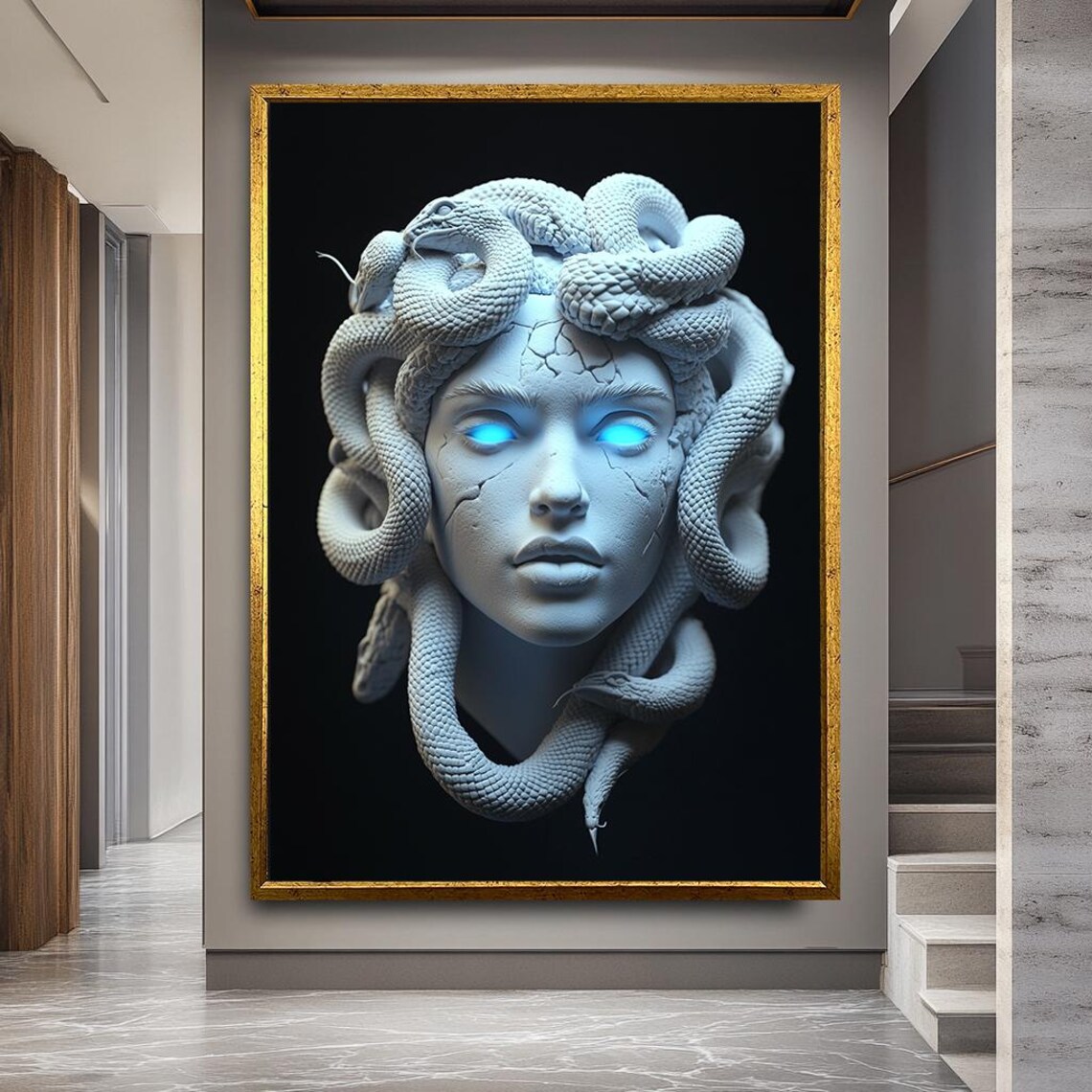 Medusa Greek Statue Serpent Hair Dark Fantasy Gothic Art Print