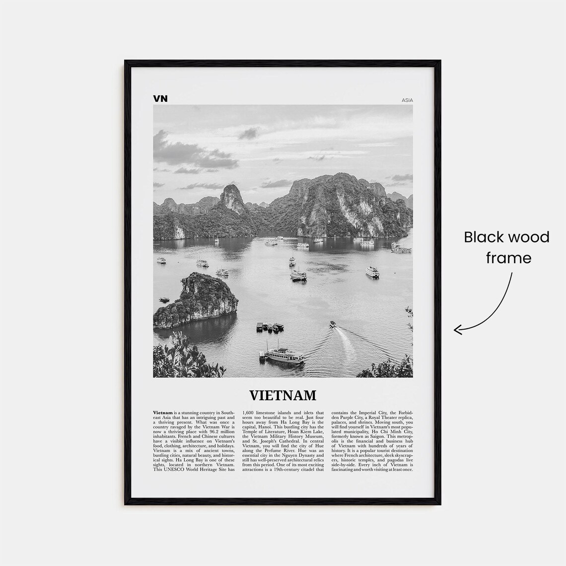 Vietnam Black And White Travel Poster, Hanoi, Asia - Image 3