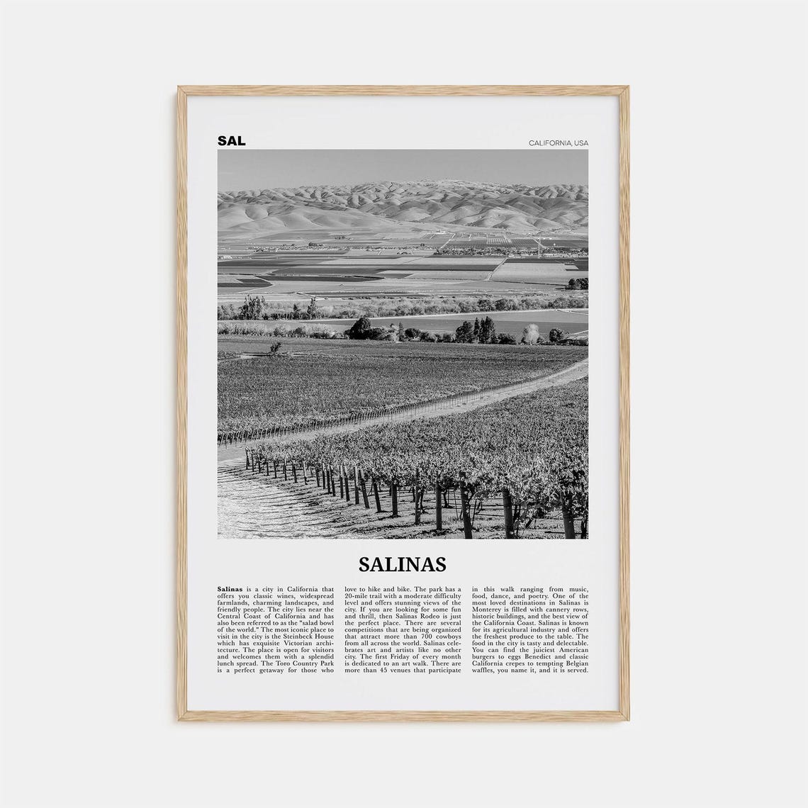 Salinas Black And White Travel Poster, California