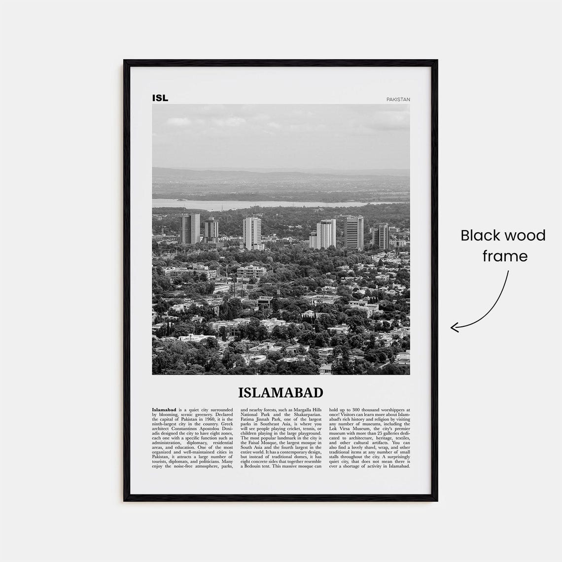 Islamabad Black and White Travel Poster, Pakistan - Image 3