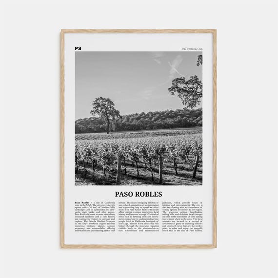 Paso Robles Black and White Map Art Print, California