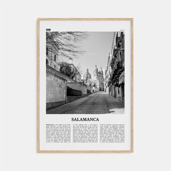 Salamanca Black and White Travel Poster, Spain Map