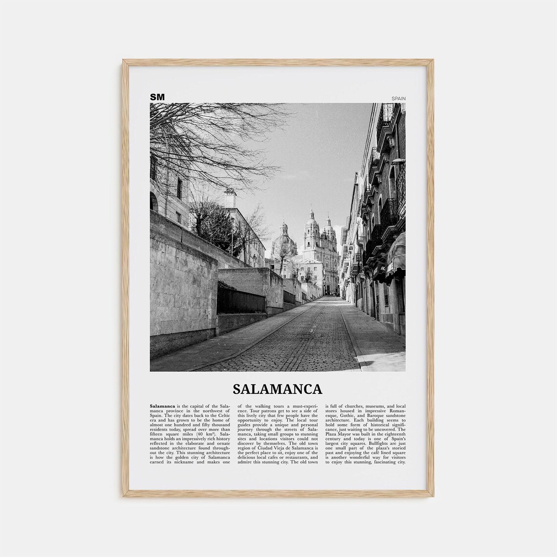 Salamanca Black and White Travel Poster, Spain Map