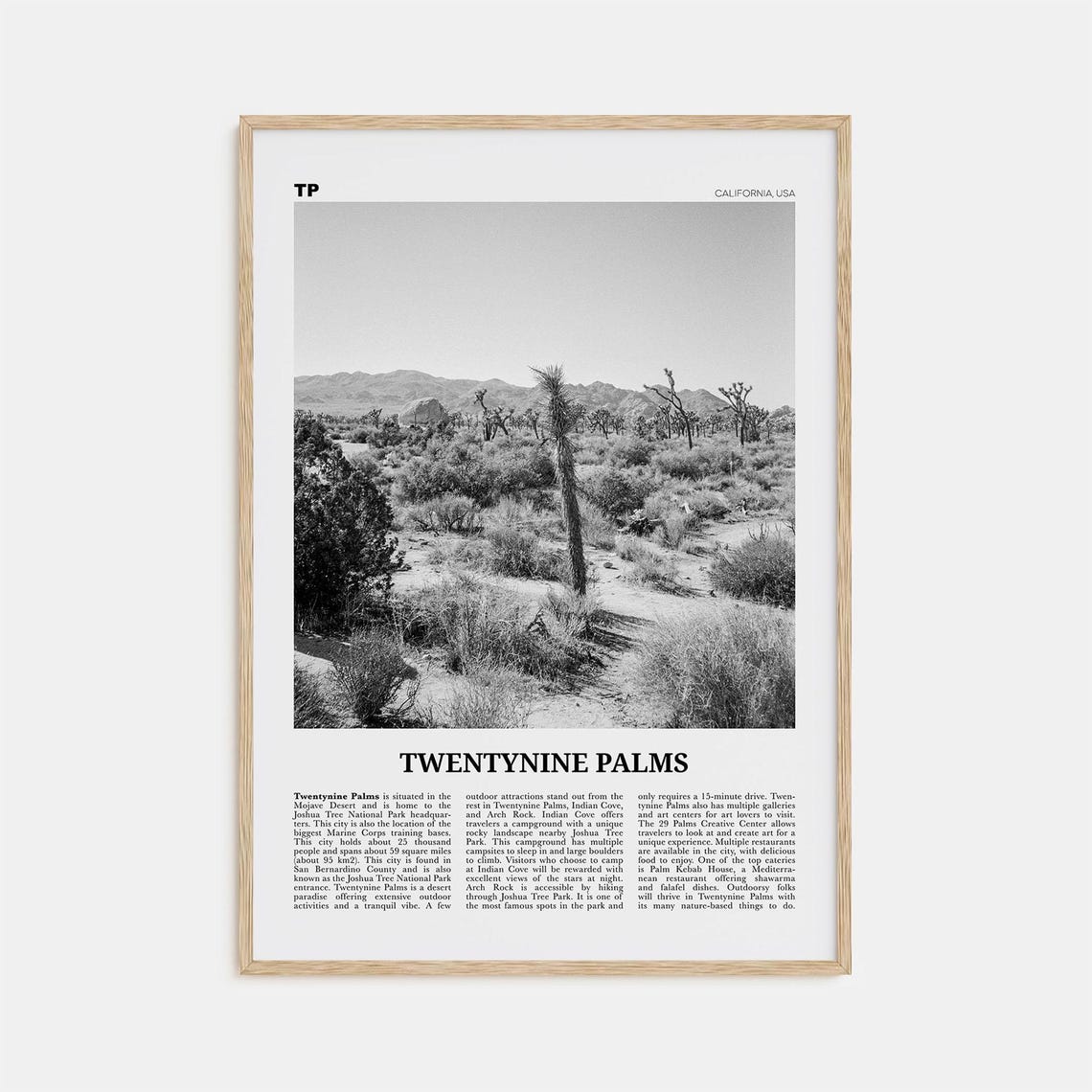 Twentynine Palms Black and White Travel Poster