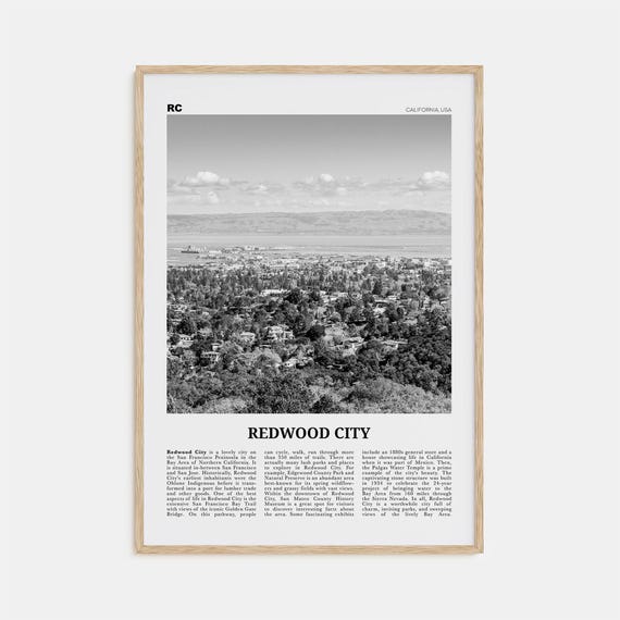 Redwood City Black and White Travel Poster