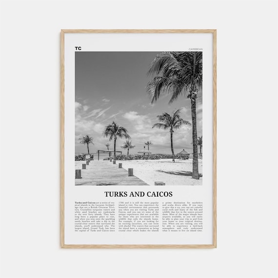 Turks and Caicos Islands Black and White Poster Print