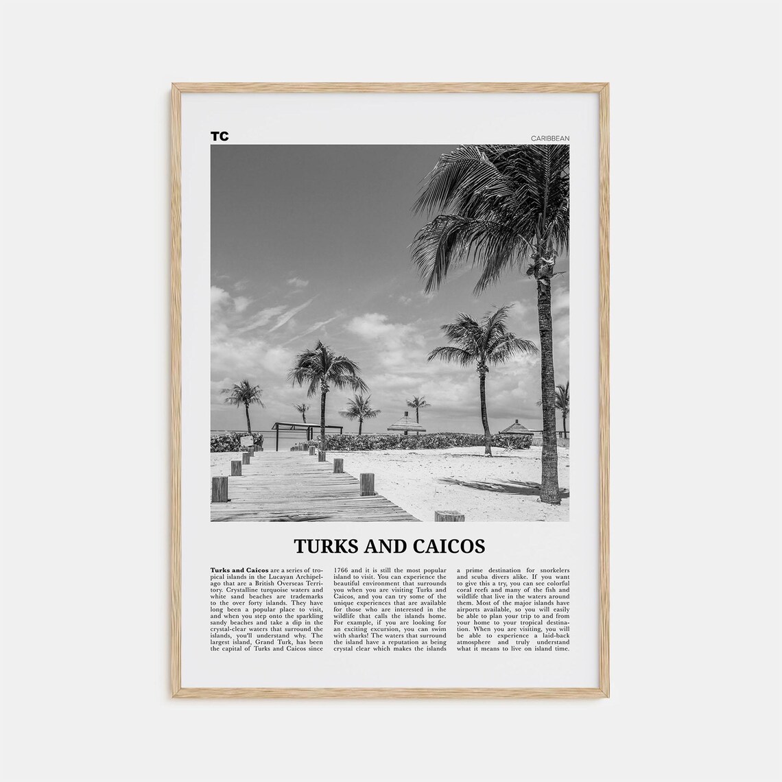 Turks and Caicos Islands Black and White Poster Print