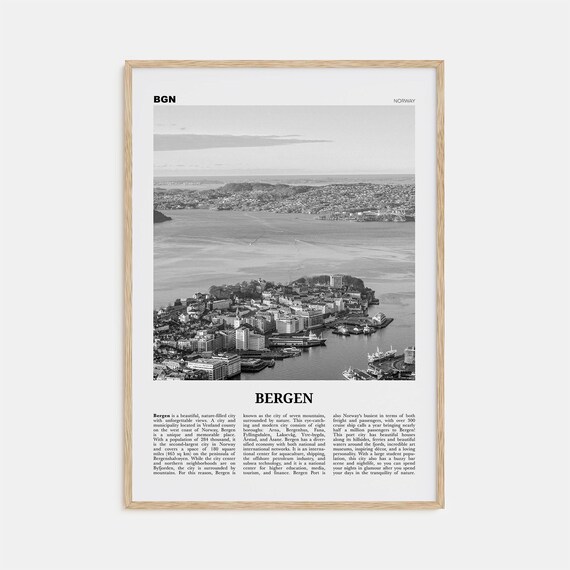 Bergen Black and White Travel Poster, Norway Europe