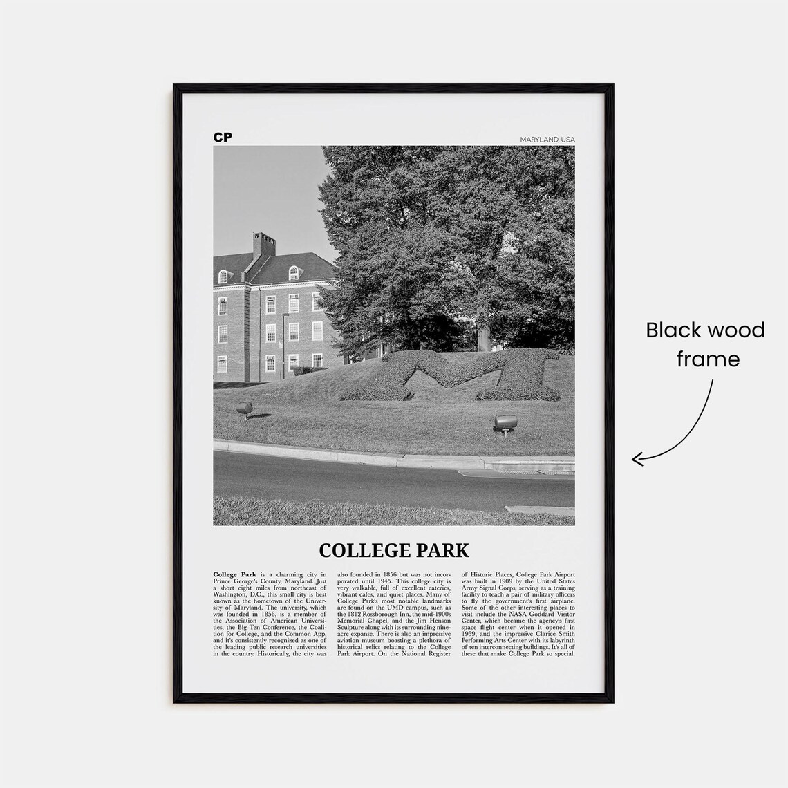 College Park Black and White Travel Poster - Image 3