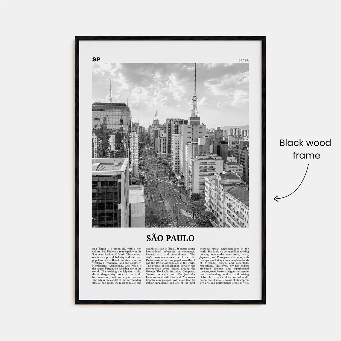 Sao Paulo Downtown Skyscraper Canyons Black and White Poster - Image 3