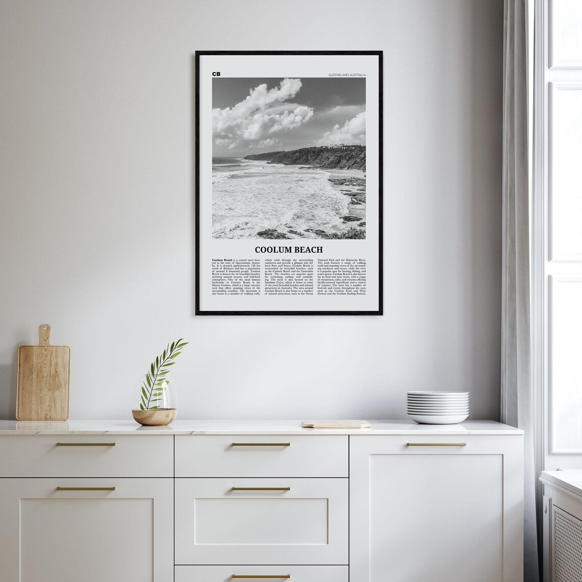 Coolum Beach Black And White Travel Poster - Image 2