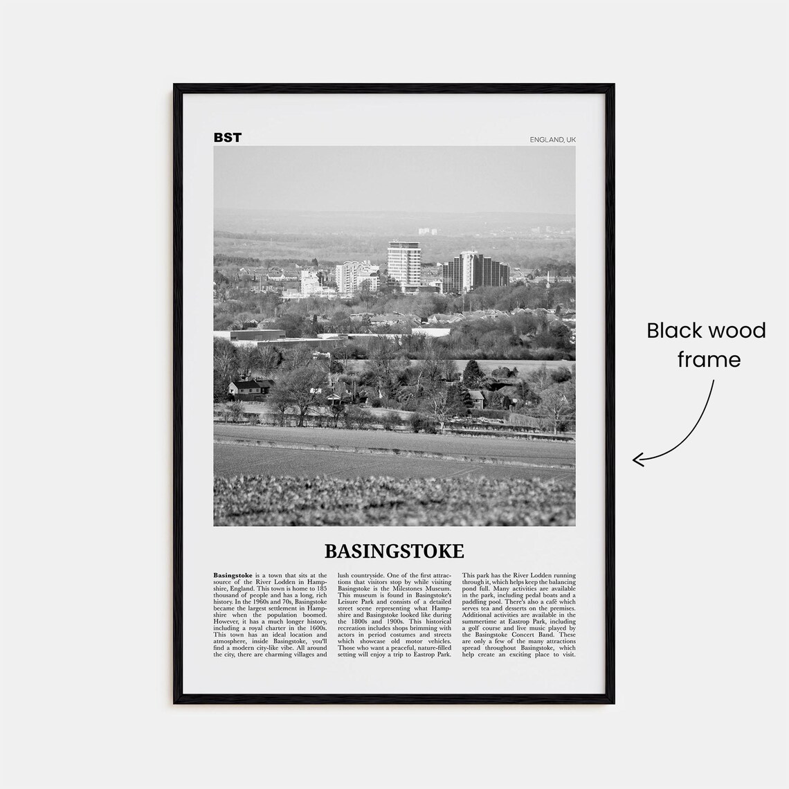 Basingstoke Map, Black And White Travel Poster - Image 3