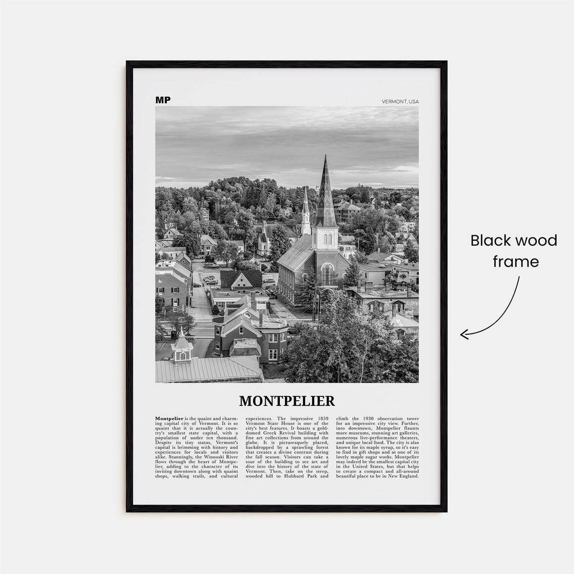 Montpelier Print Black And White Montpelier Wall Art Montpelier Poster Montpelier Photo Montpelier Dcor Montpelier Map Vermont Usa - Image 3