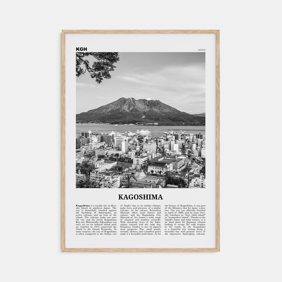Kagoshima Black and White Travel Poster, Japan Map