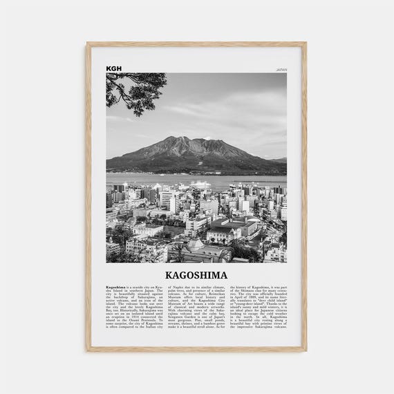 Kagoshima Black and White Travel Poster, Japan Map