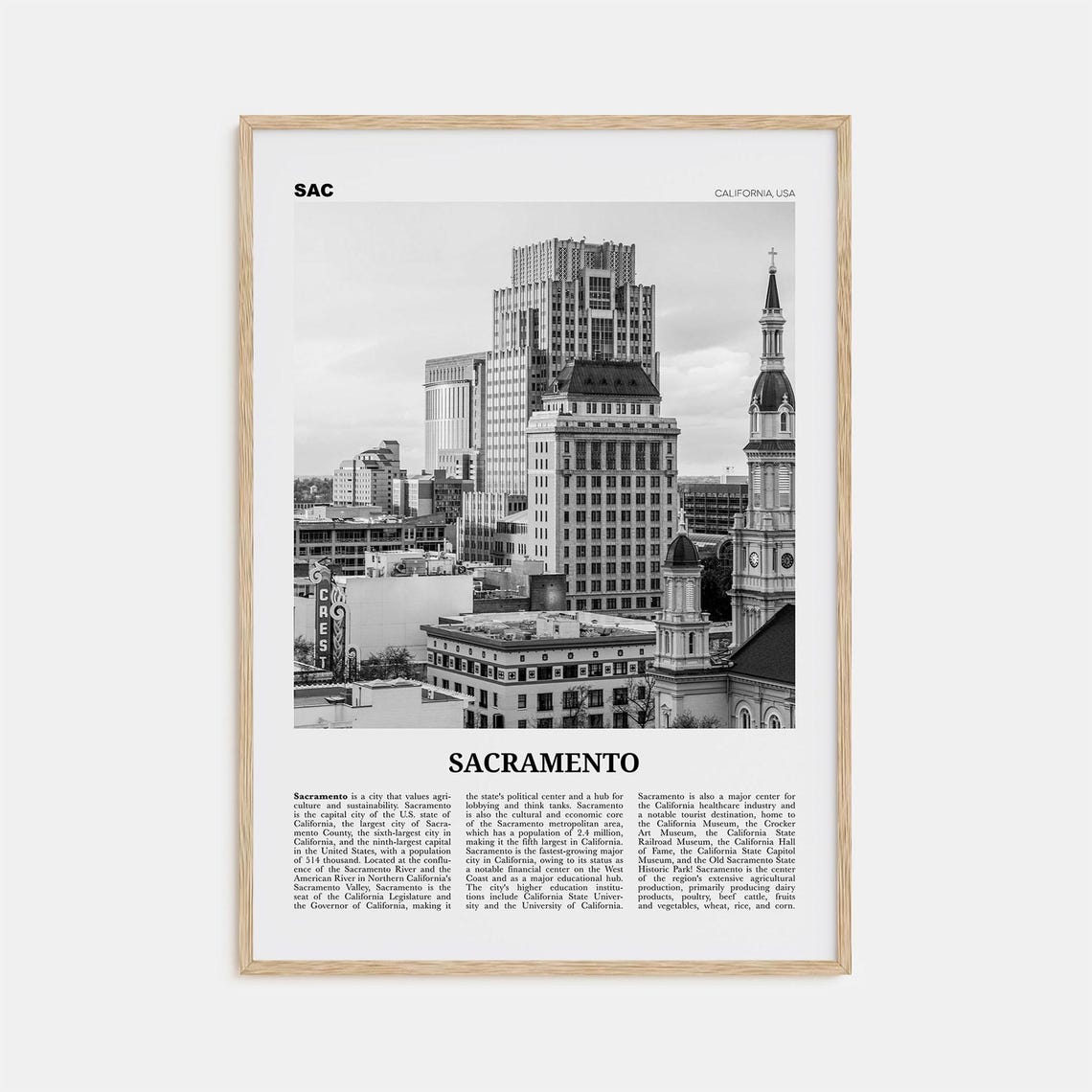 Sacramento Print Black And White No 2 Sacramento Wall Art Sacramento Poster Sacramento Photo California Usa United States