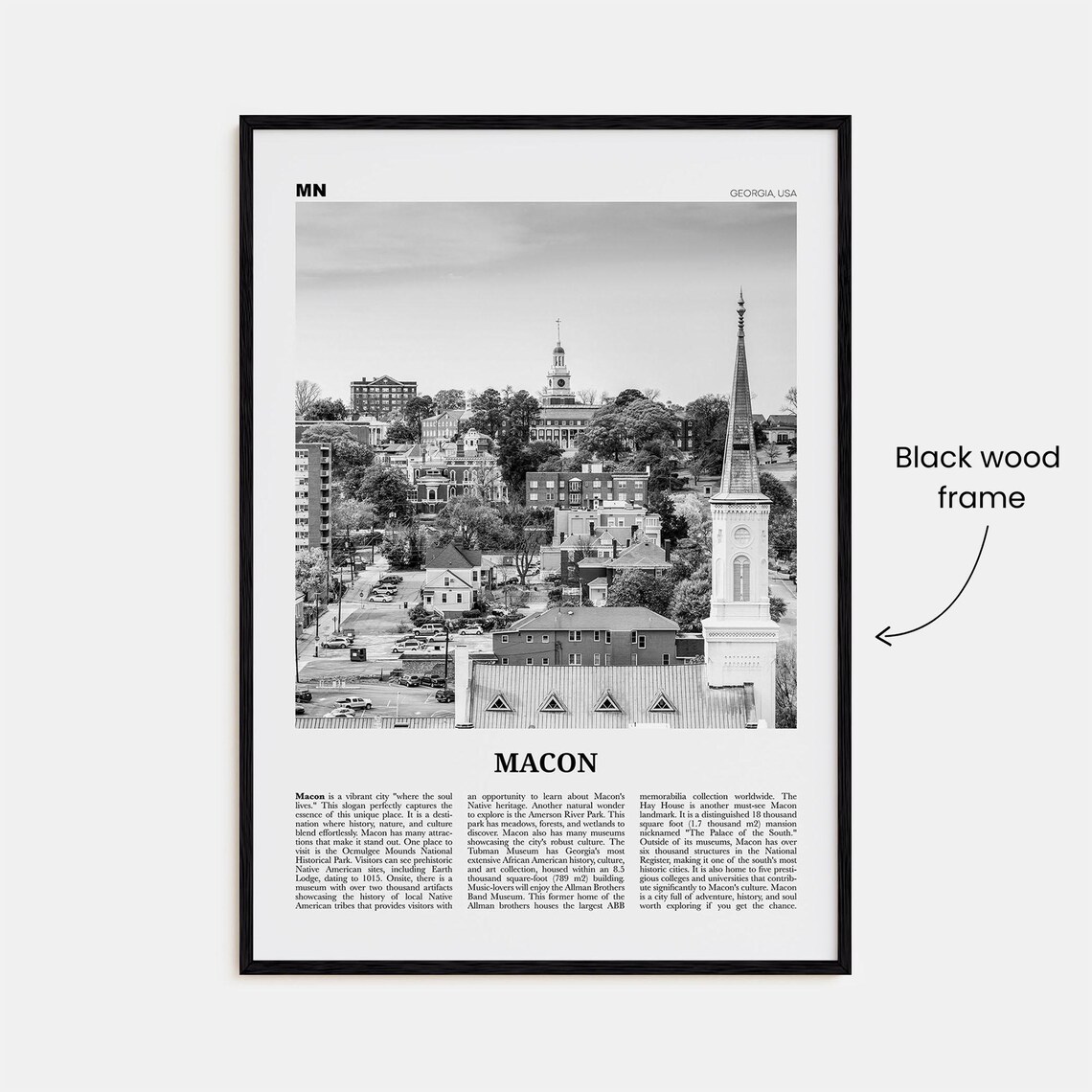 Macon Georgia Map, Black and White Travel Poster - Image 3