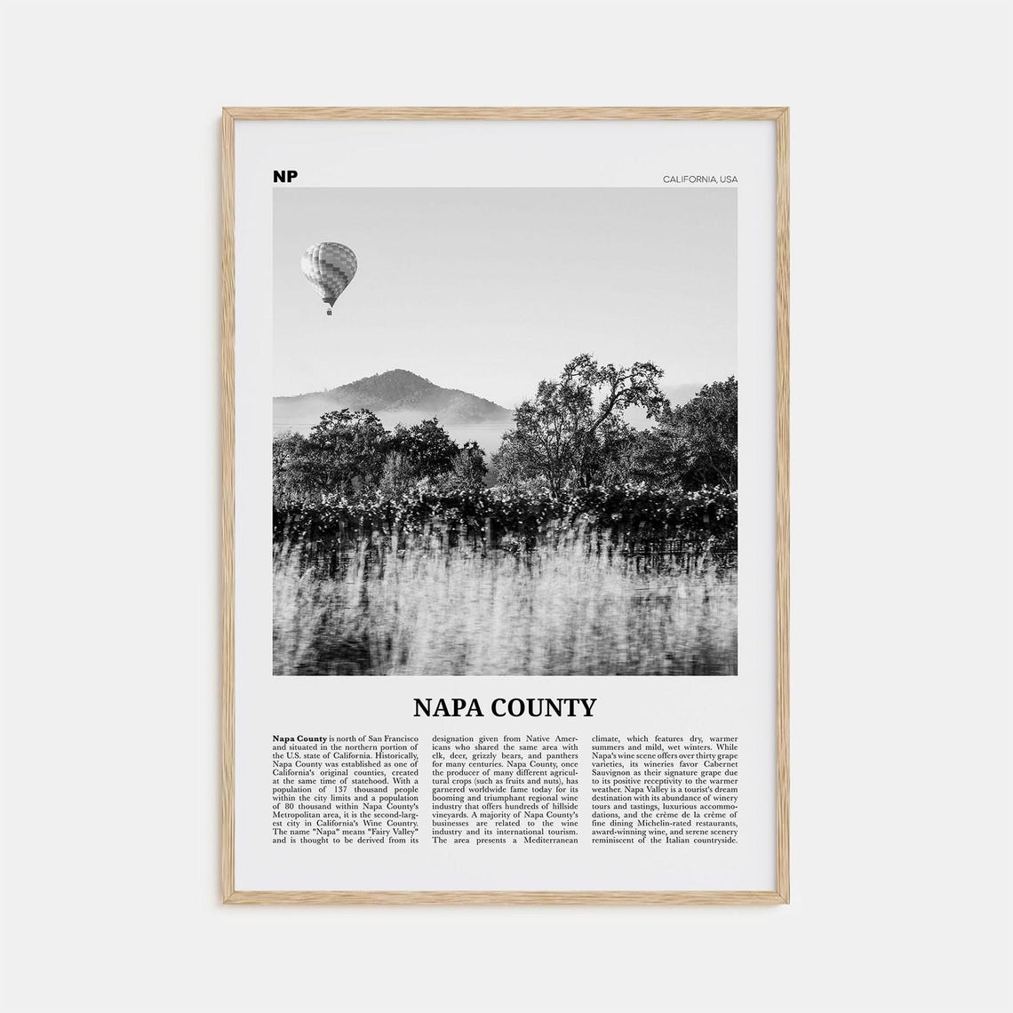Napa County Black And White Travel Poster, Napa Valley