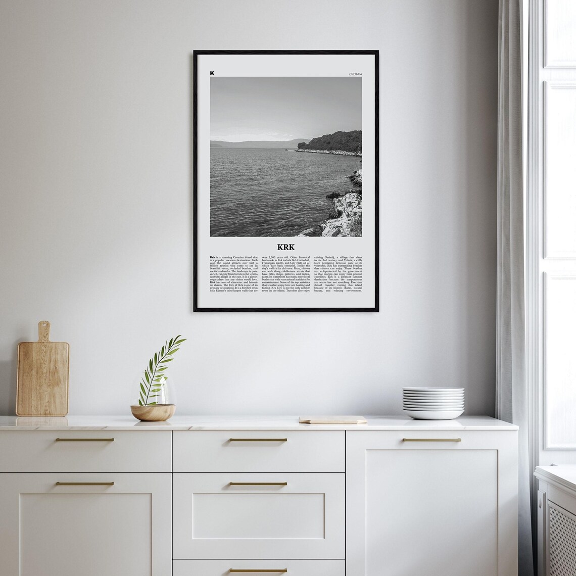 Krk Black and White Travel Poster, Krk Croatia - Image 2