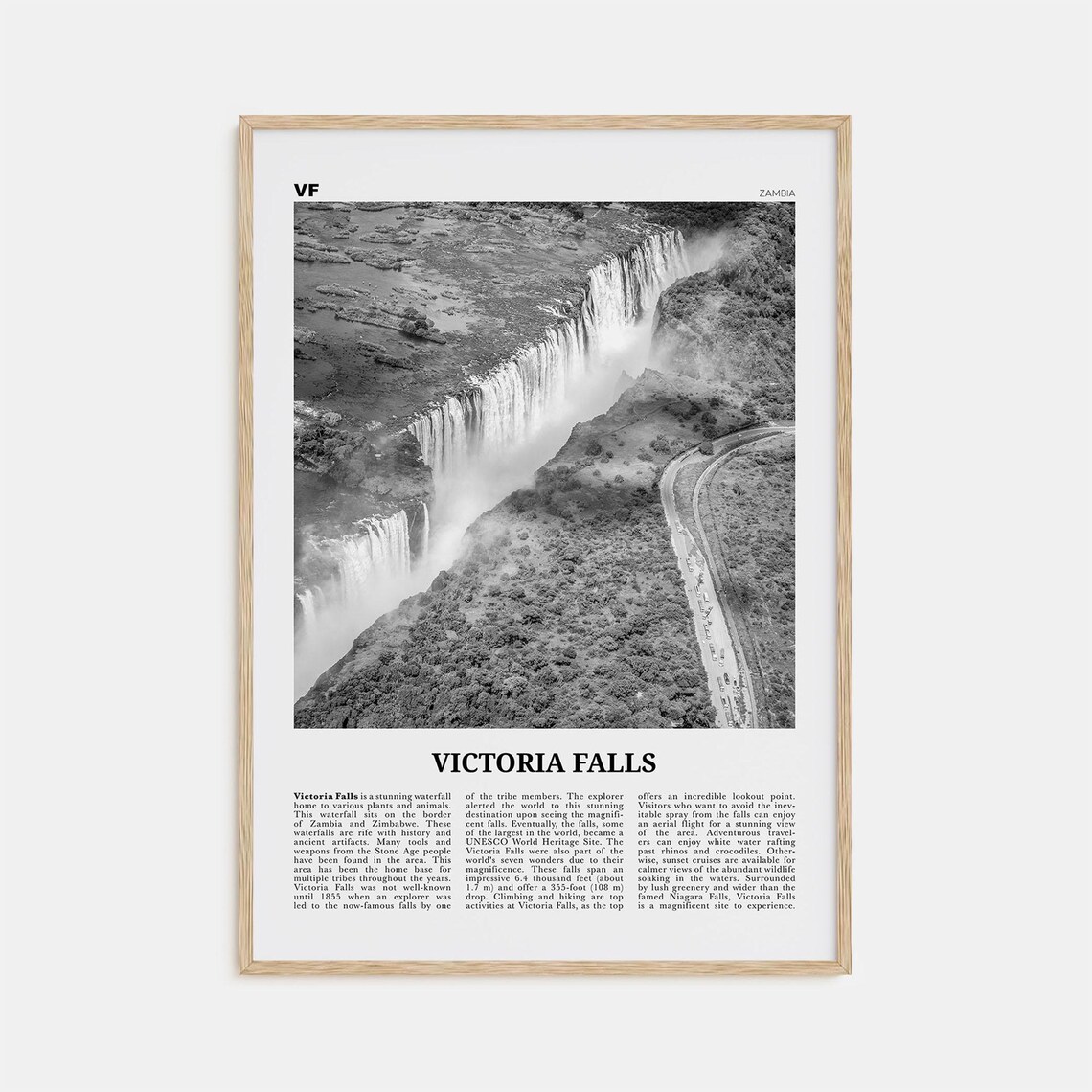 Victoria Falls Black and White Travel Poster Print