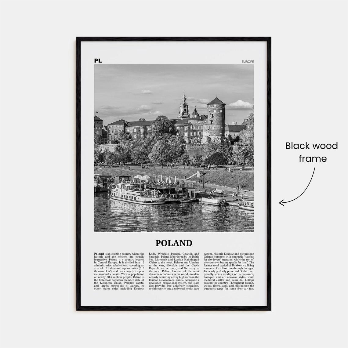 Poland Black and White Travel Poster, Warsaw Europe - Image 3