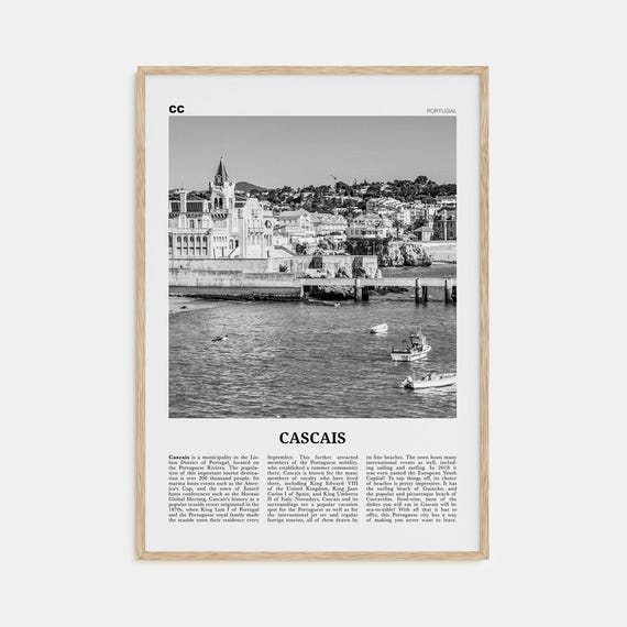 Cascais Black and White Travel Poster, Portugal