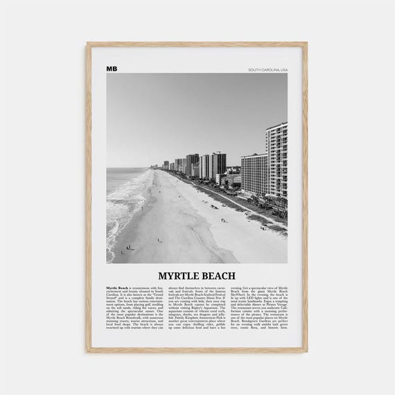 Myrtle Beach Black and White Travel Poster, South Carolina