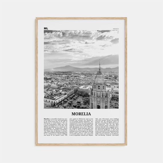 Morelia Black and White Travel Poster, Mexico