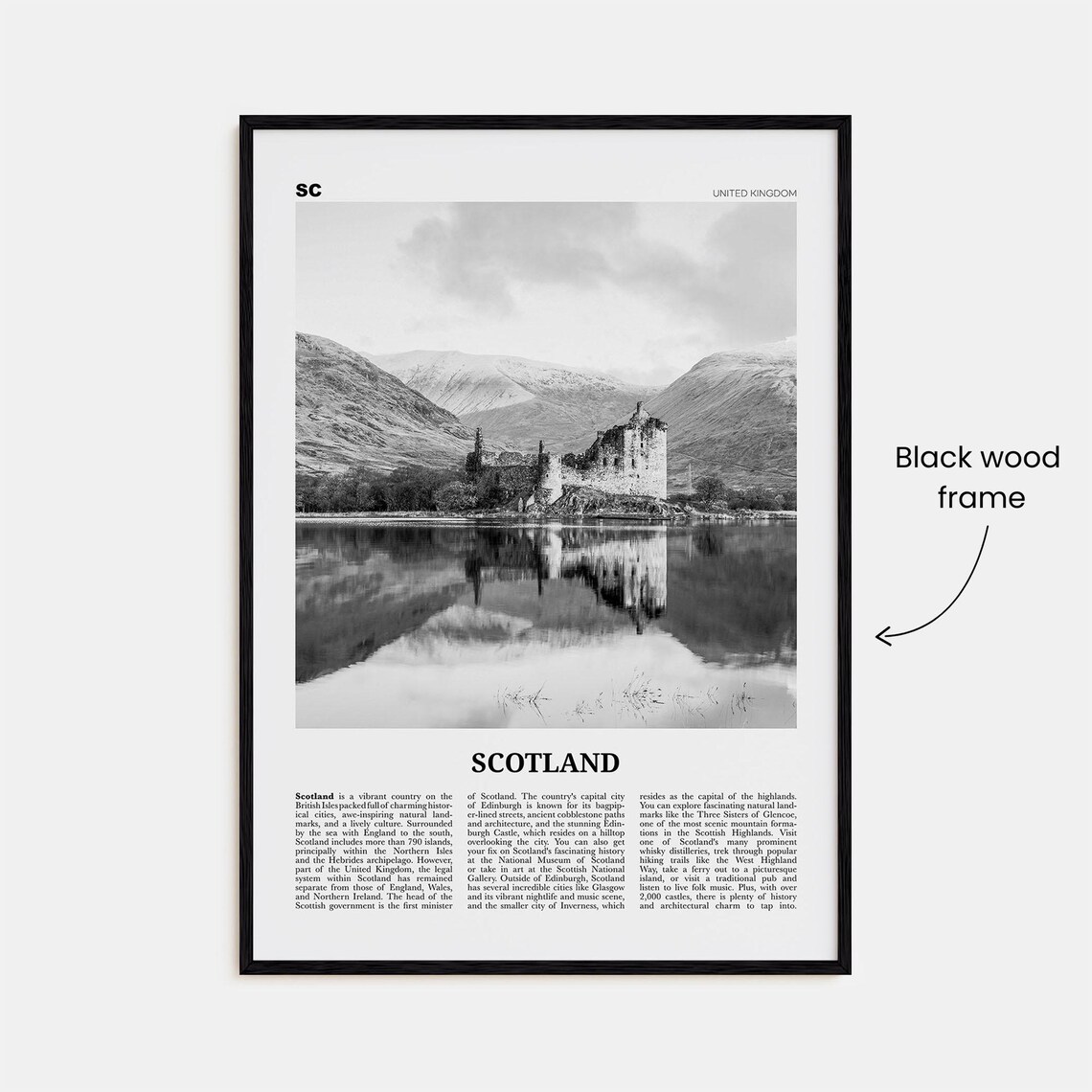 Black And White Scotland Travel Poster, Europe - Image 3