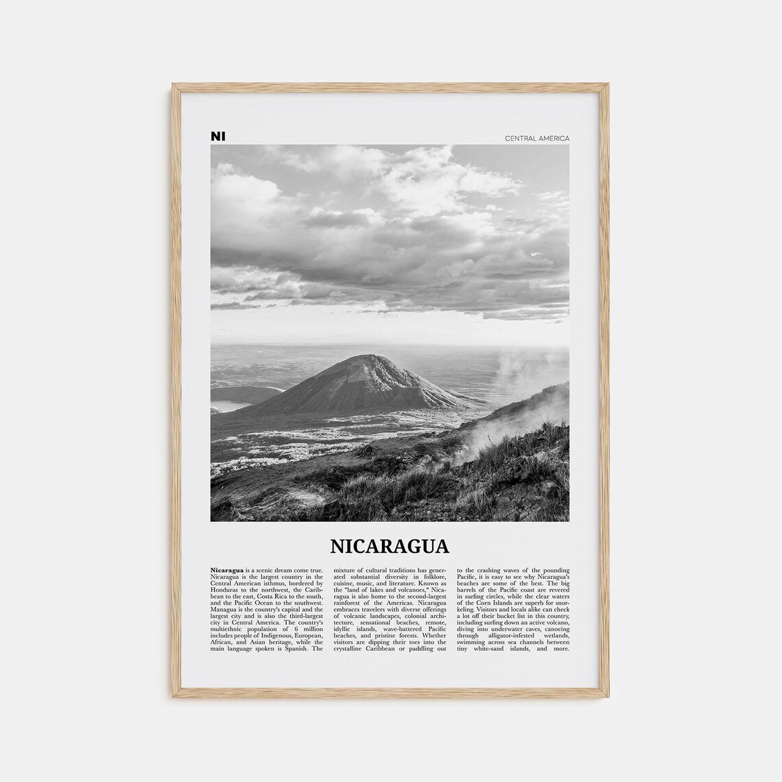 Nicaragua Black-and-White Travel Poster, Managua