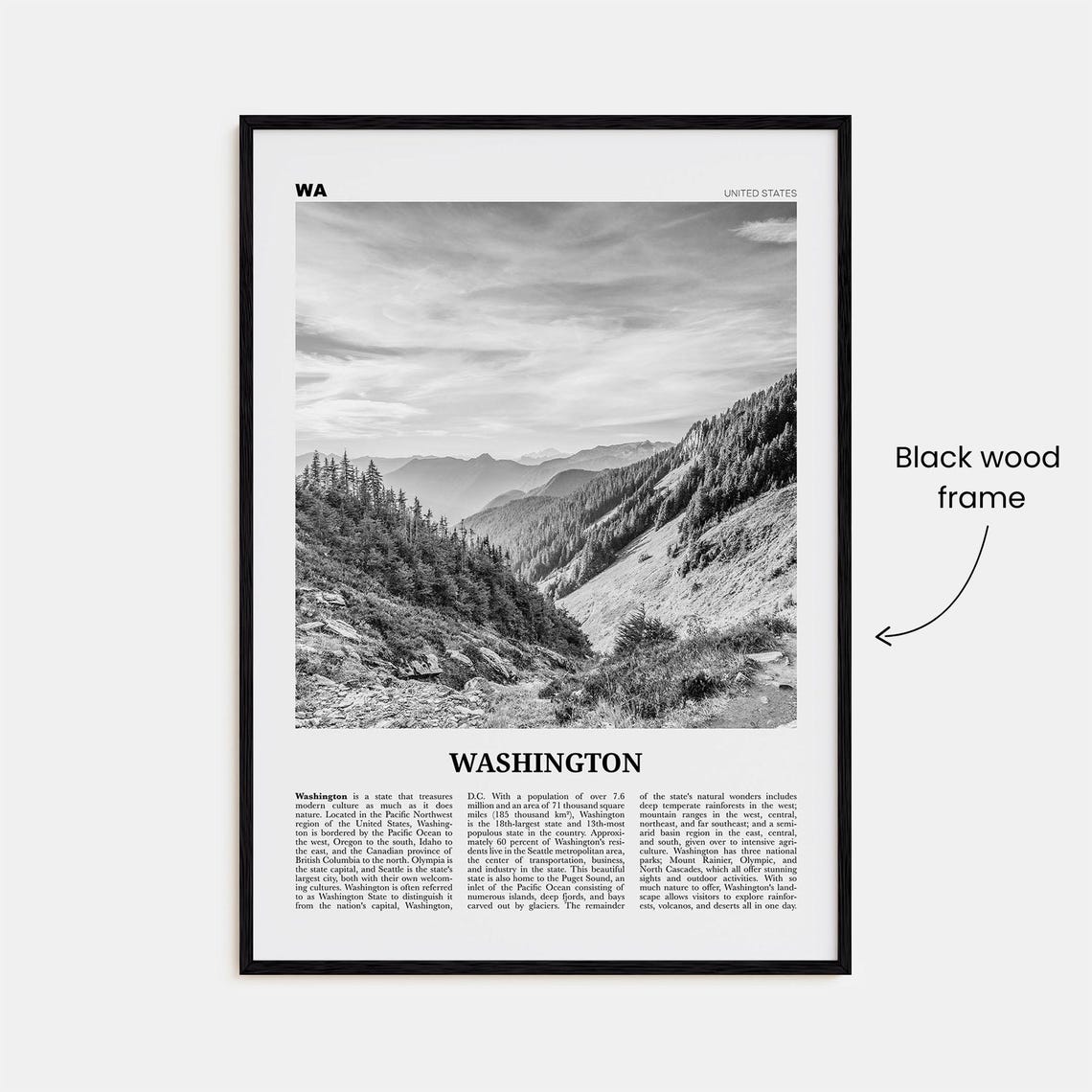 Washington State Black And White No. 2 Travel Poster - Image 3
