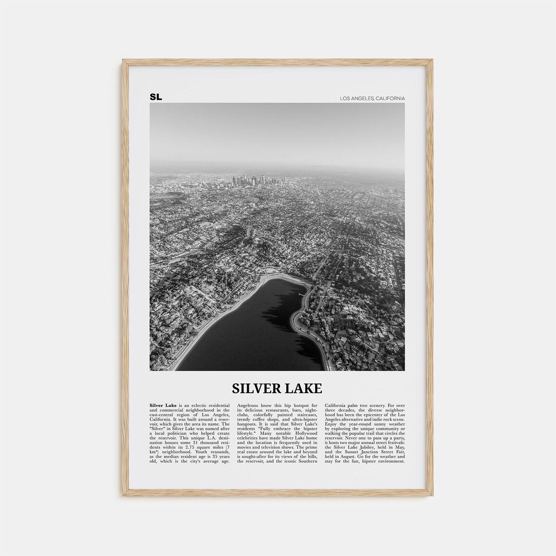 Silver Lake Black and White Los Angeles Travel Poster