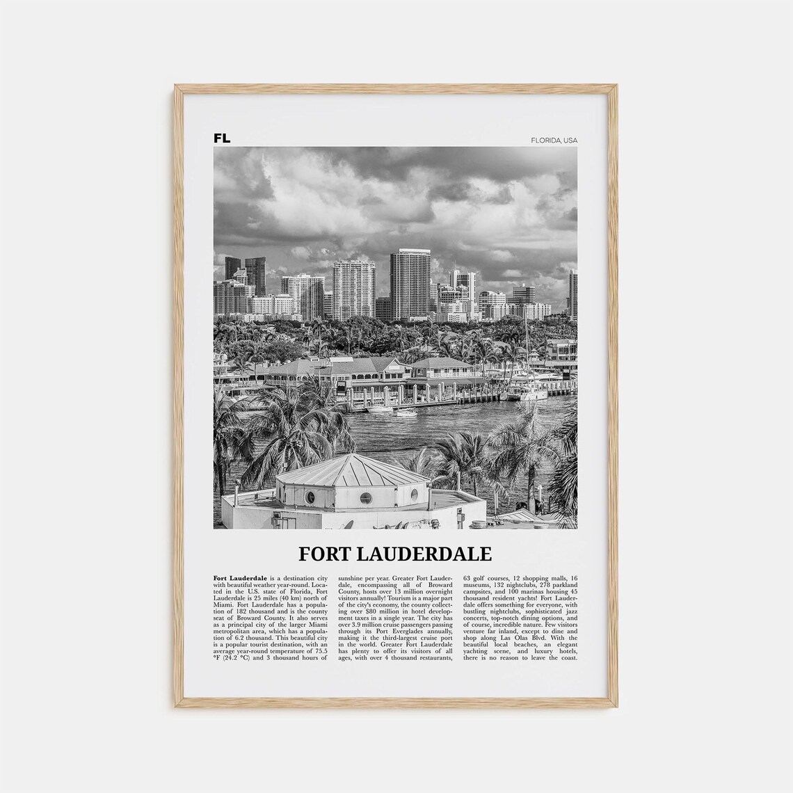 Fort Lauderdale Black and White Travel Poster