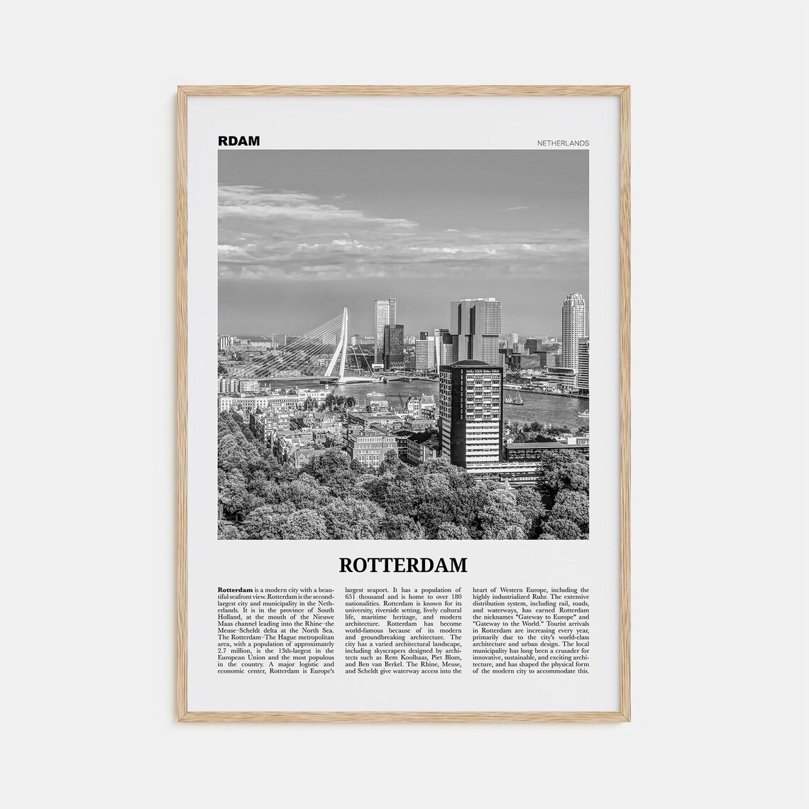 Rotterdam Black and White Travel Poster, Netherlands