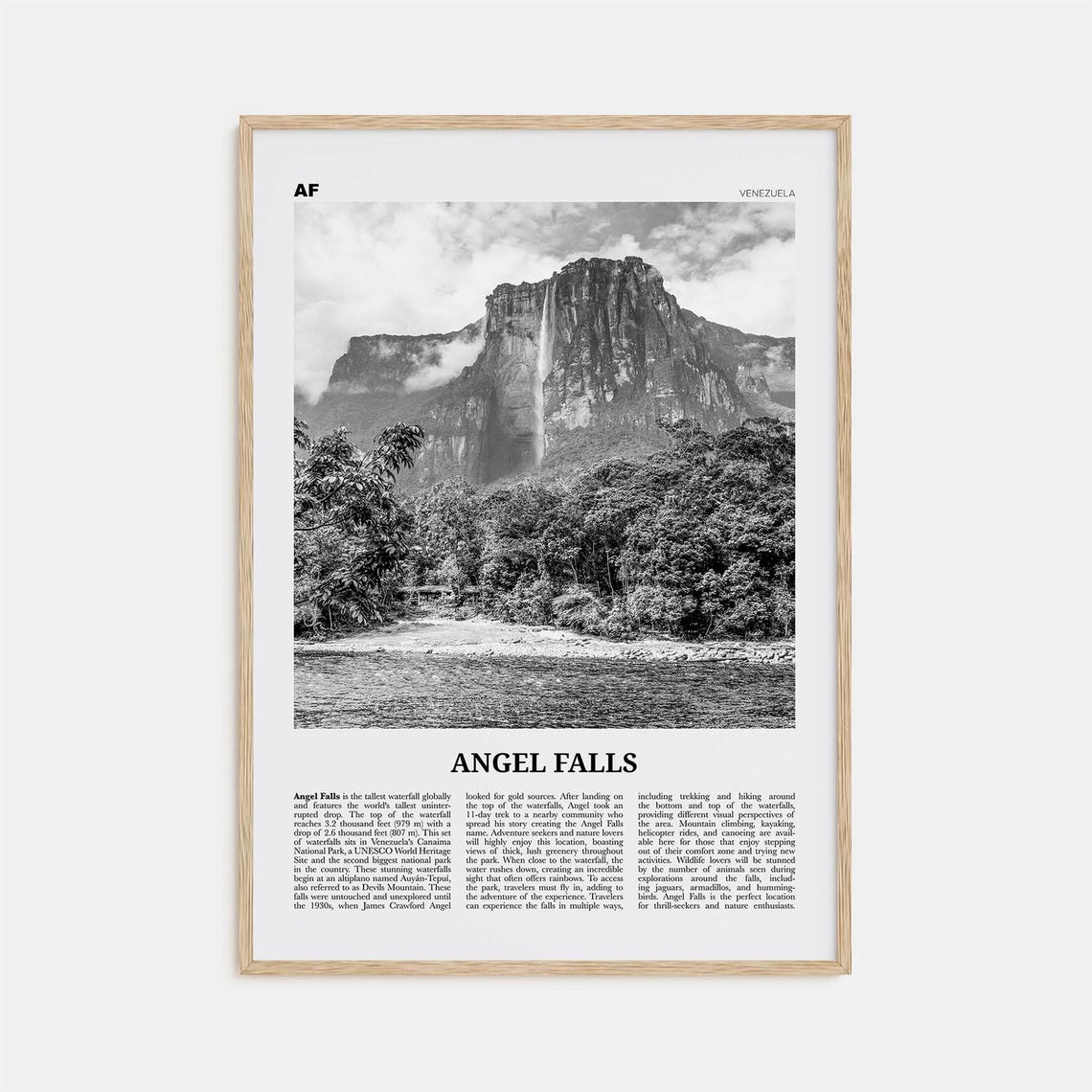 Angel Falls Black And White Art Print, Venezuela
