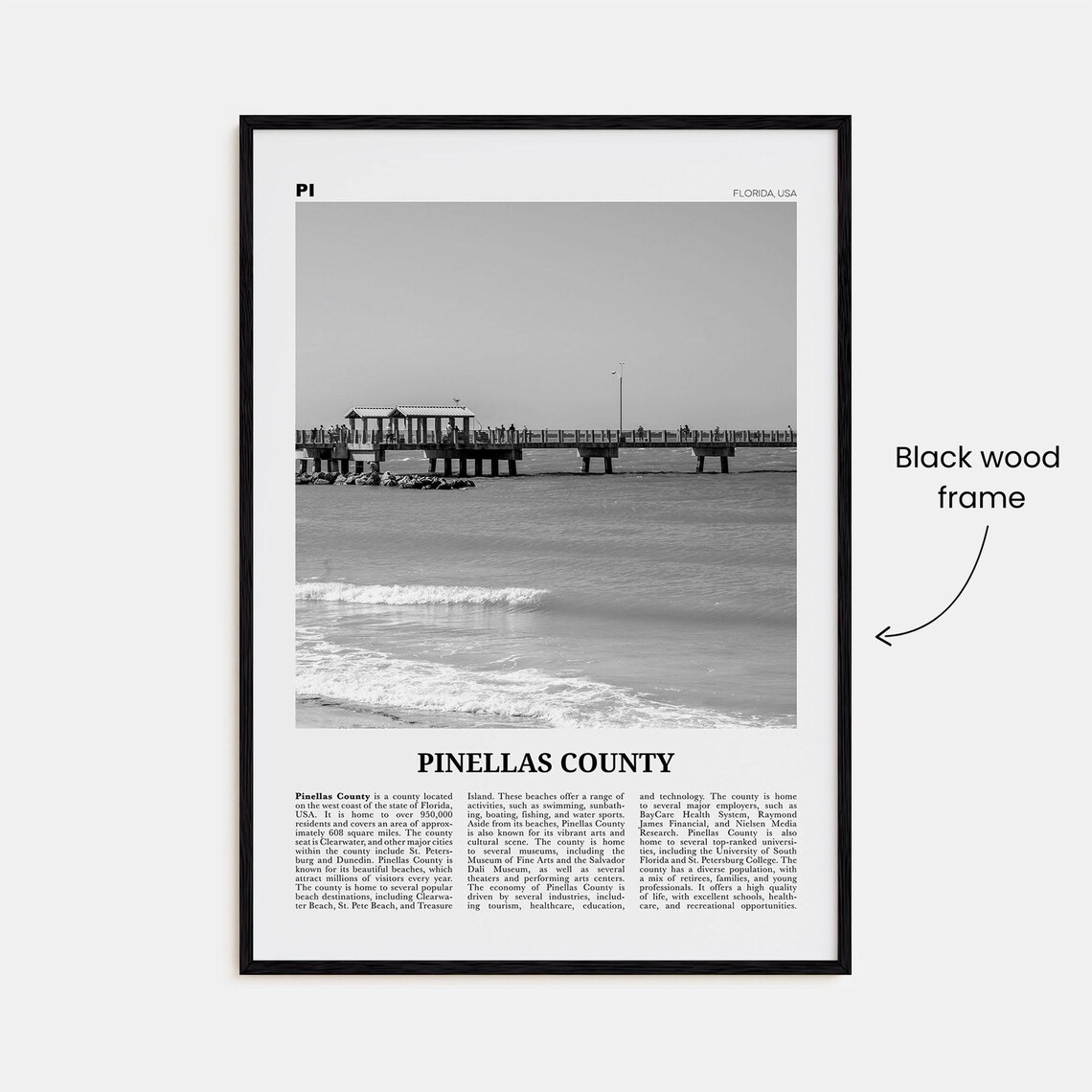 Pinellas County Black And White Map Poster - Image 3