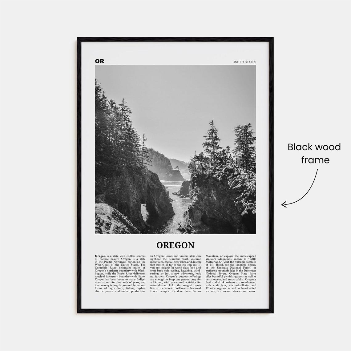 Oregon Black and White Travel Poster, Wall Art - Image 3