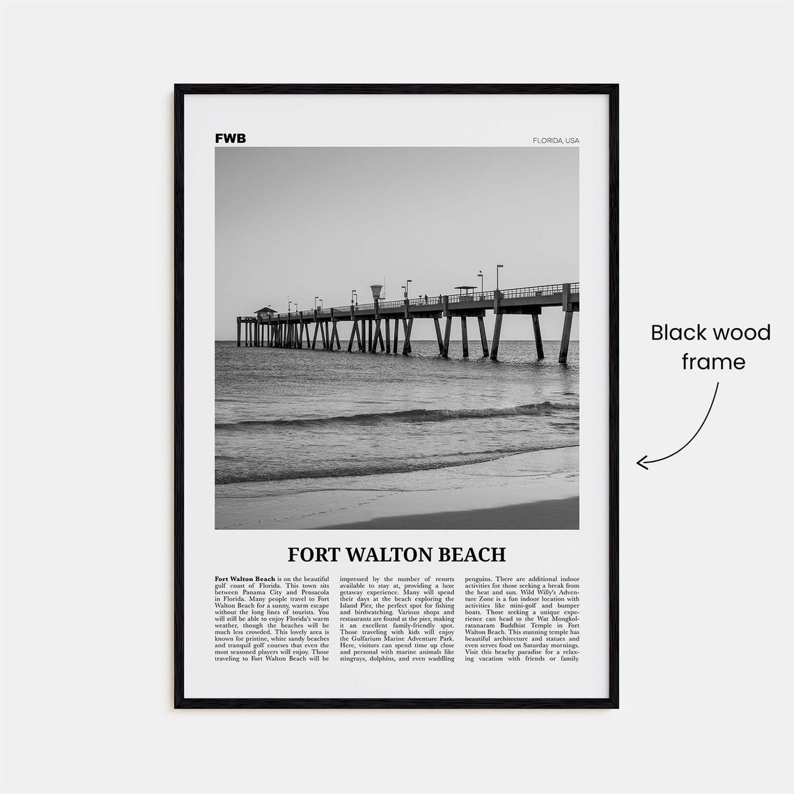 Fort Walton Beach Black And White Travel Poster - Image 3