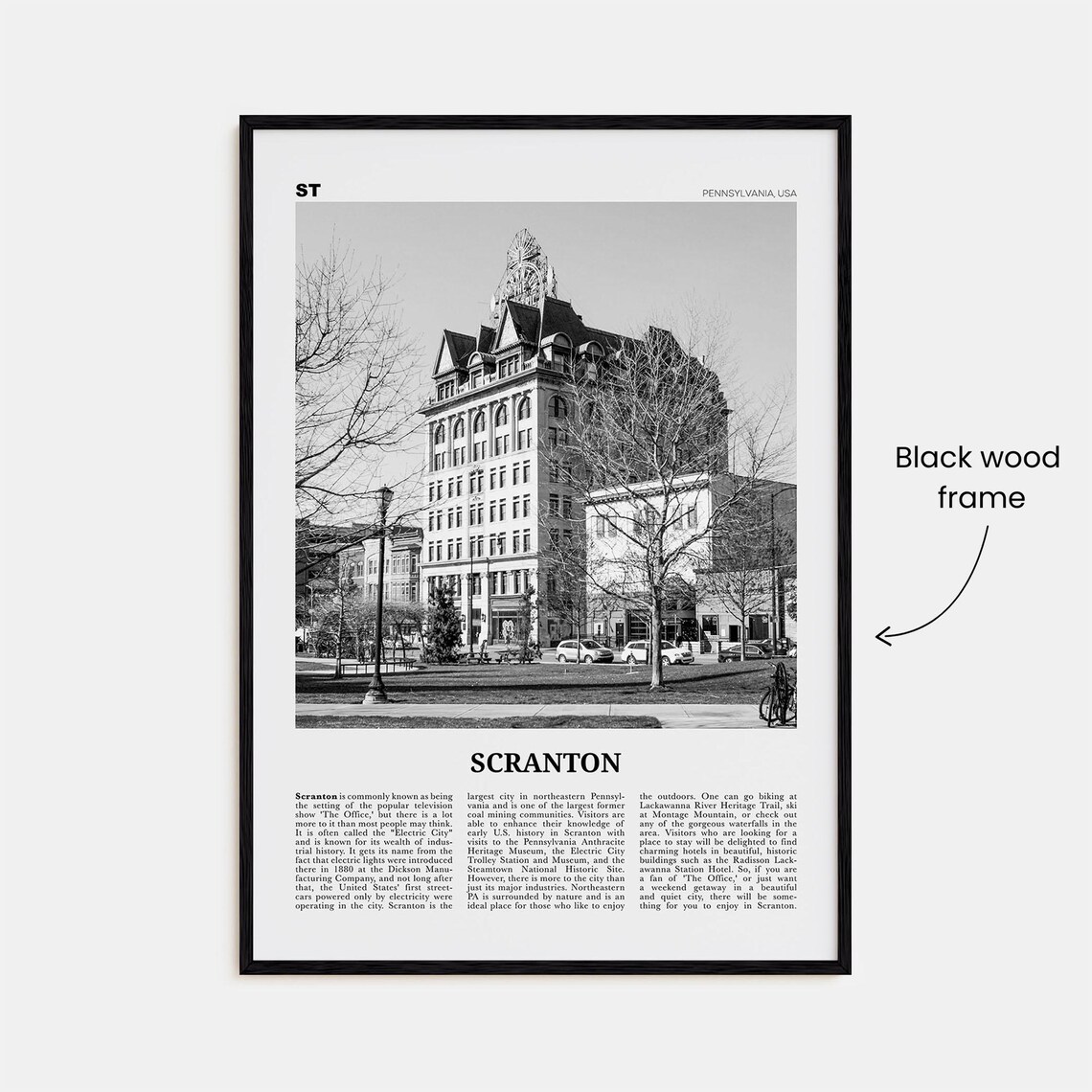 Scranton Black and White Travel Poster, Pennsylvania - Image 3