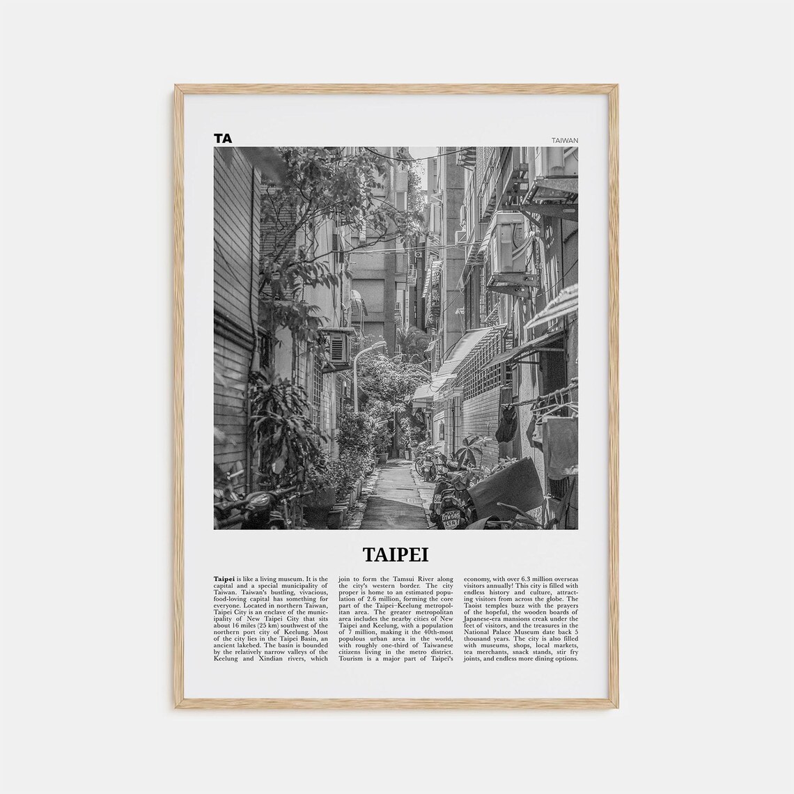 Taipei Black And White Travel Poster Art Print