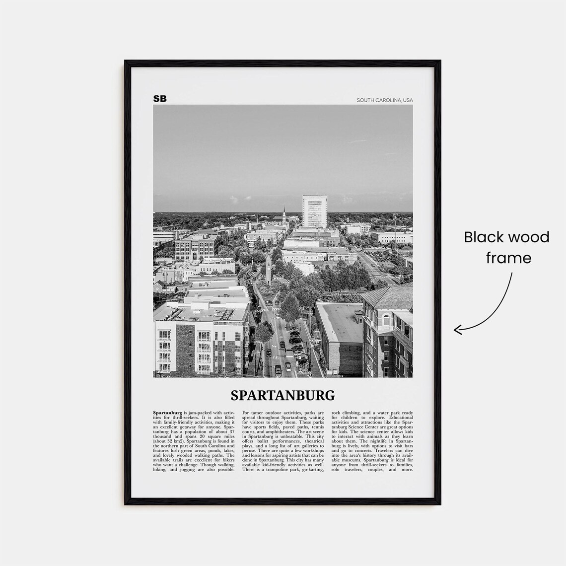 Spartanburg Black And White Travel Poster, South Carolina - Image 3
