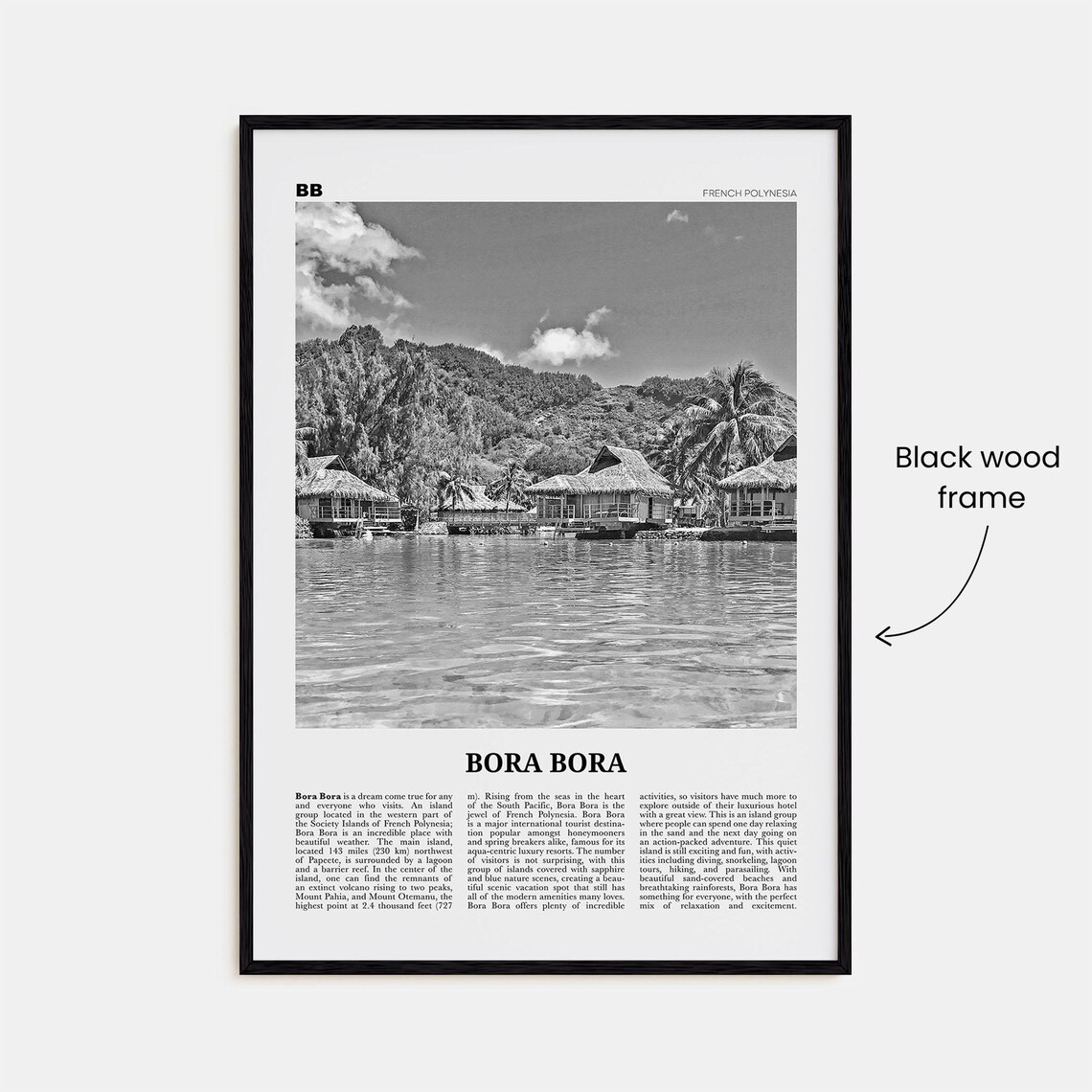 Bora Bora Black and White Travel Poster, French Polynesia - Image 3