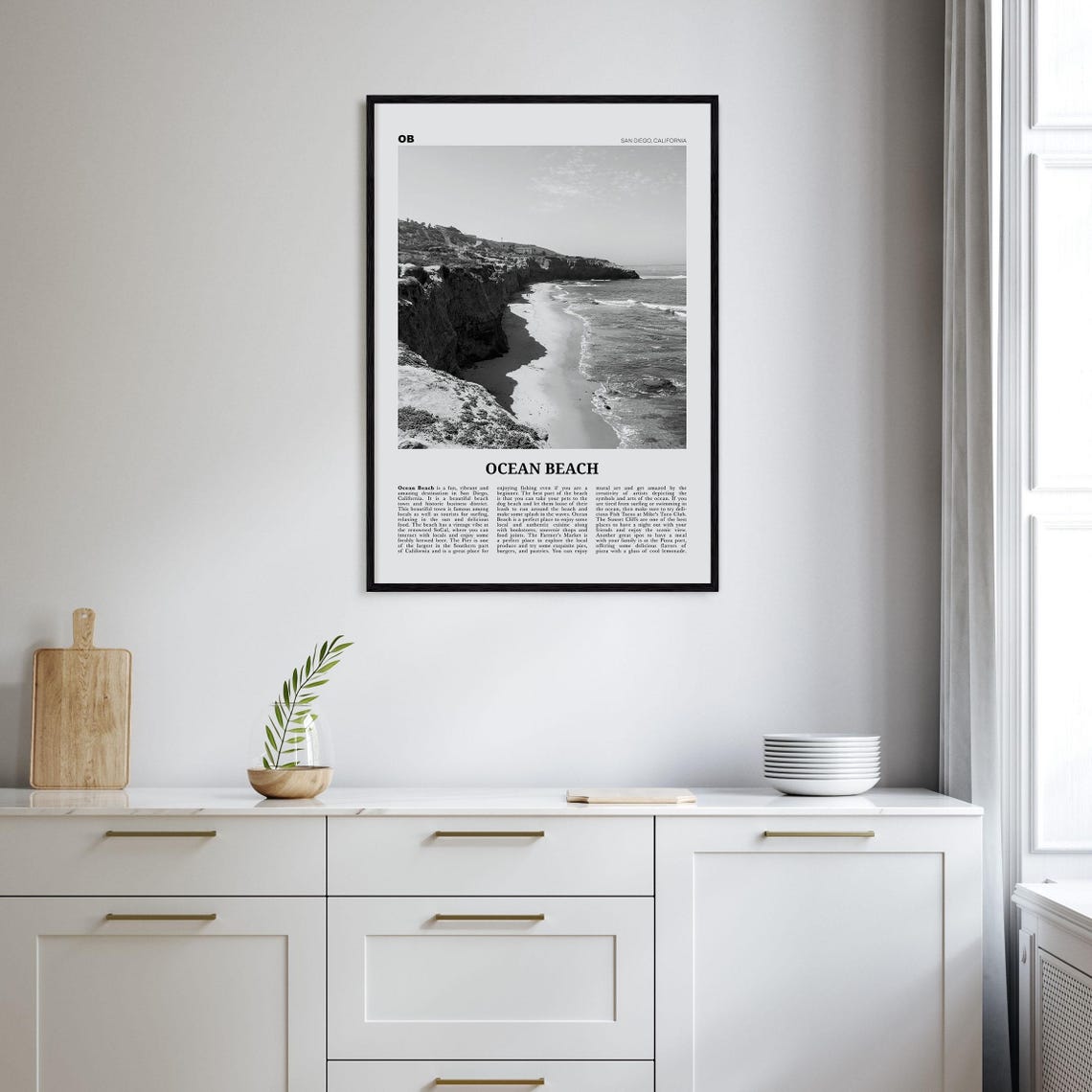Ocean Beach, San Diego Travel Poster, Black and White - Image 2