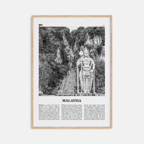 Malaysia Black and White Travel Poster, Kuala Lumpur