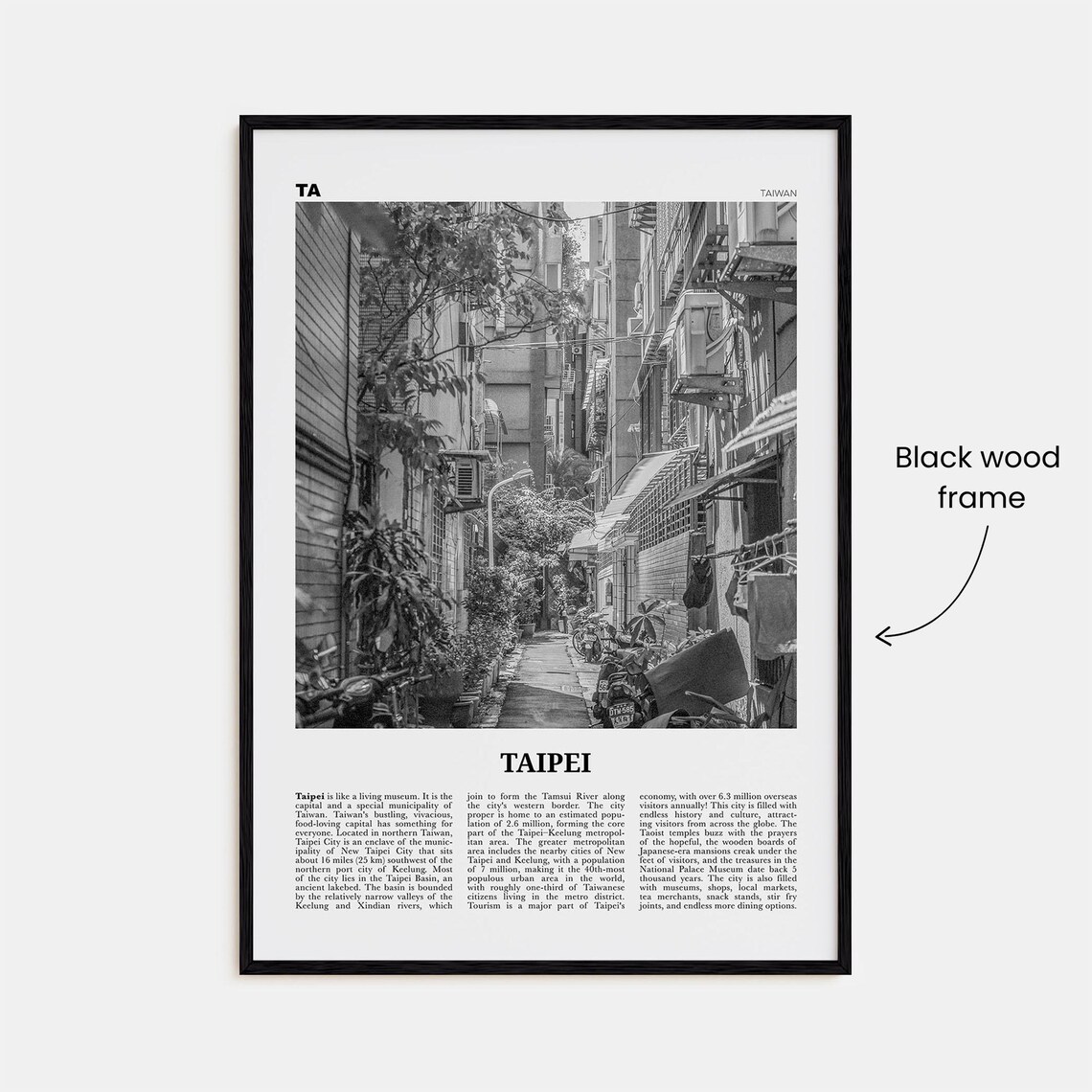 Taipei Black And White Travel Poster Art Print - Image 3