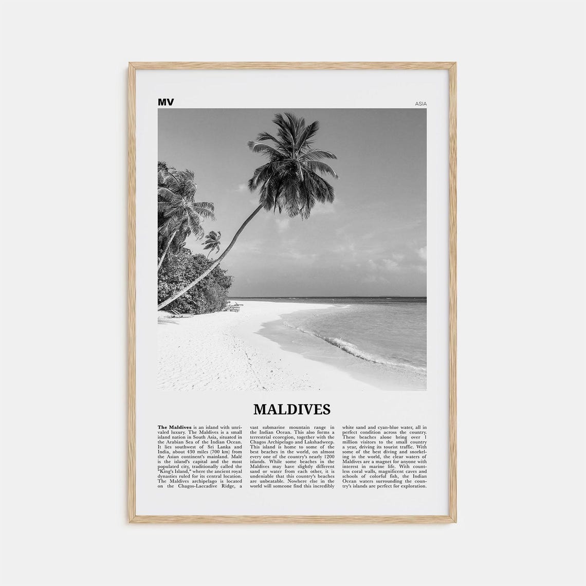 Maldives Black And White Travel Poster, Mal Addu