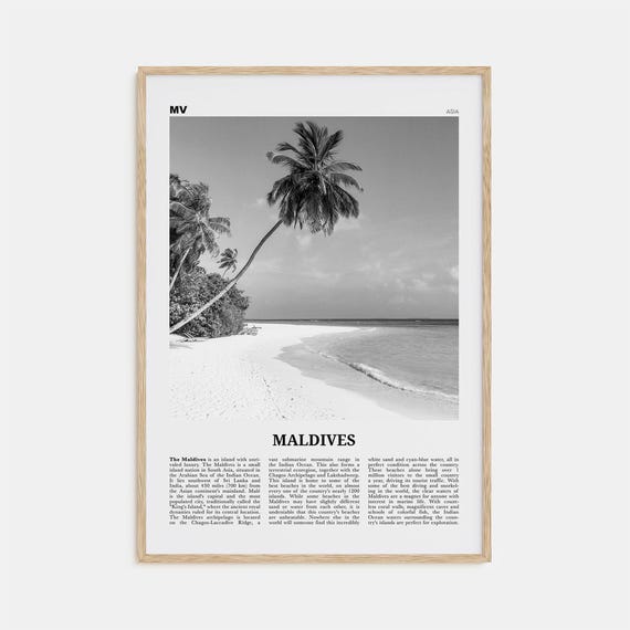 Maldives Black And White Travel Poster, Mal Addu