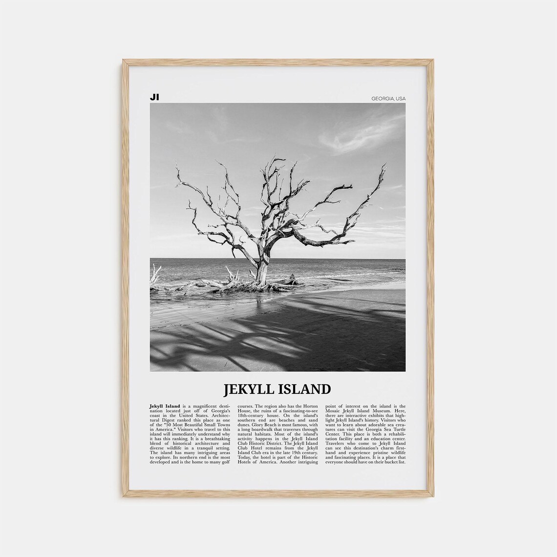 Jekyll Island Black and White Travel Poster, Georgia